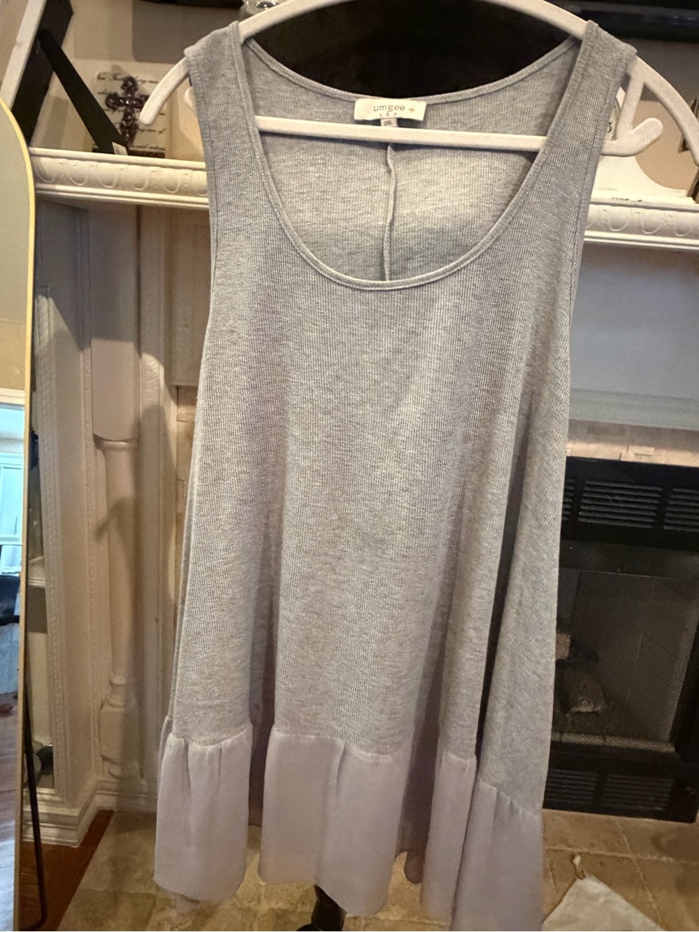 Umgee Light Gray Sleeveless Ruffle-Hem Tank